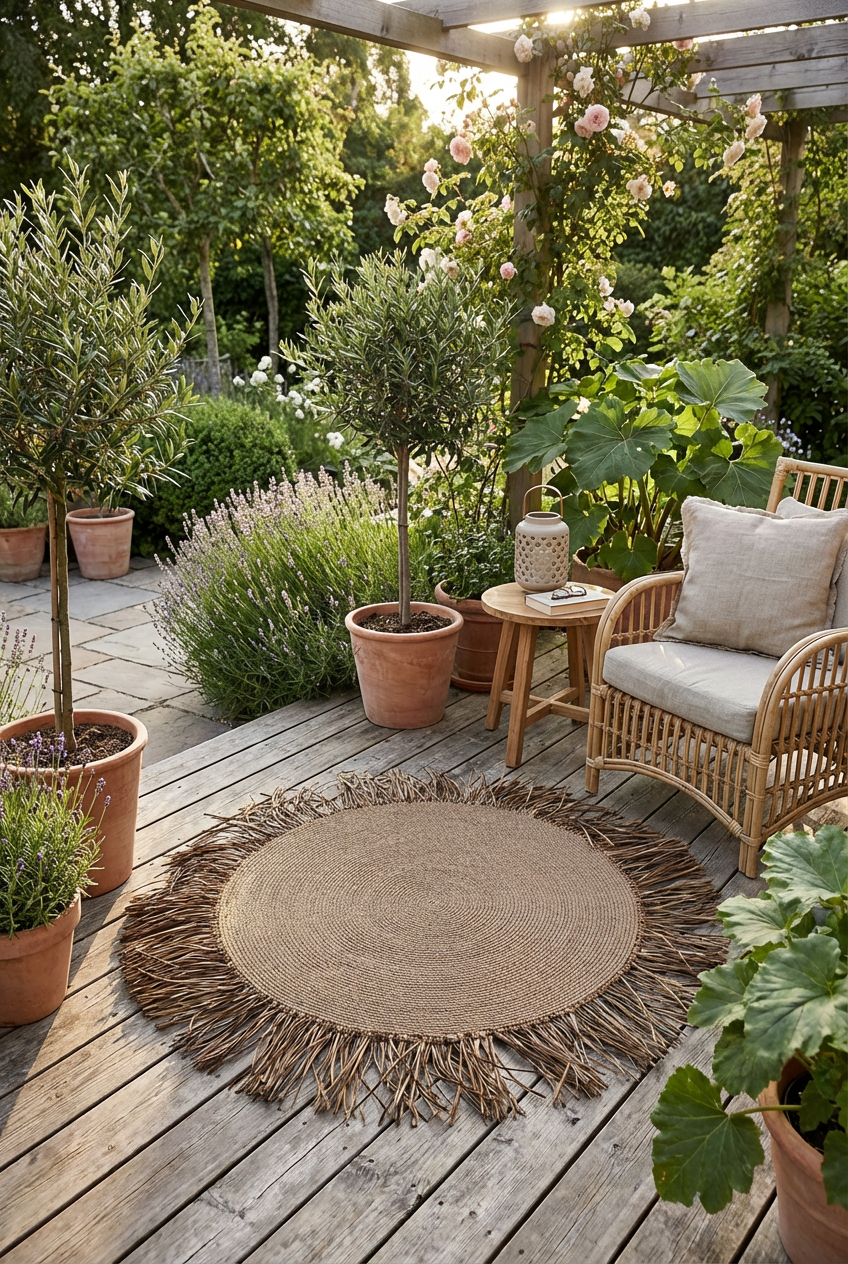 Bohem Rafya Püsküllü El Yapımı Jüt Paspas Halı Krem 90cm