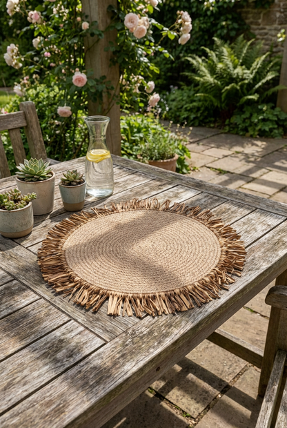 Bohem Rafya Püsküllü El Yapımı Jüt Supla Krem 30cm