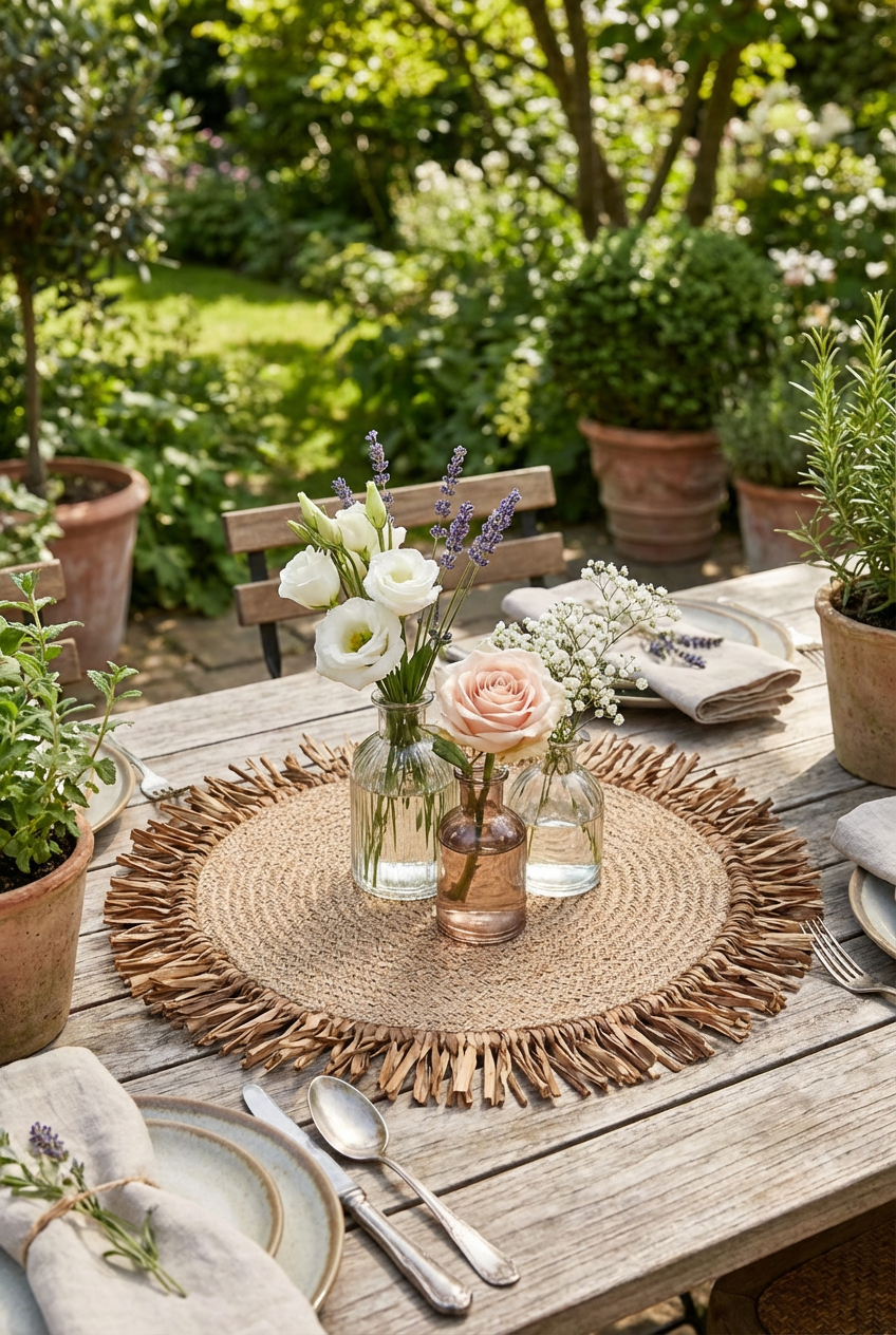 Bohem Rafya Püsküllü El Yapımı Jüt Supla Krem 30cm