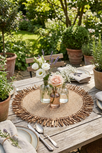 Bohem Rafya Püsküllü El Yapımı Jüt Supla Krem 30cm