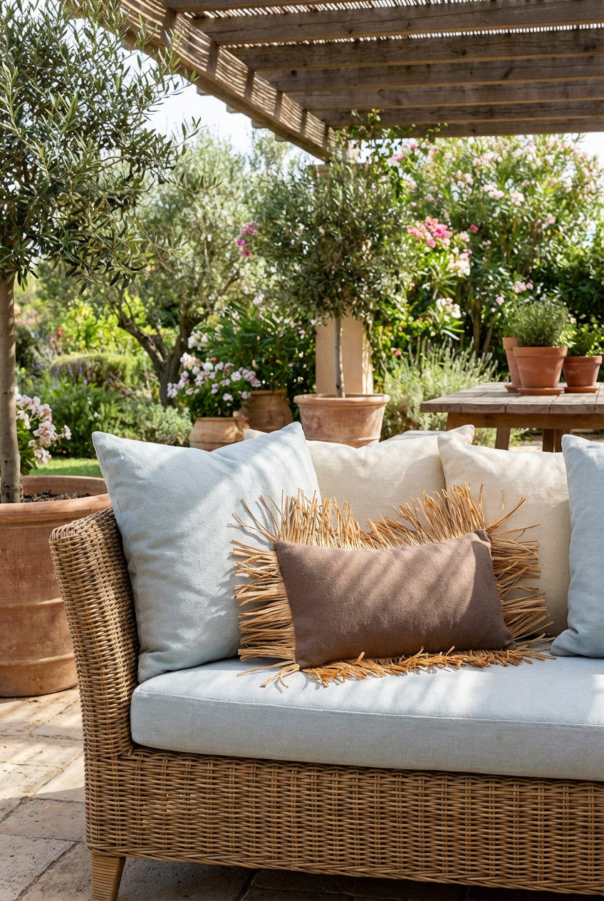 Bohem Rafya Püsküllü Doğal Kumaş Kırlent Kılıfı Kahve 25x50 cm