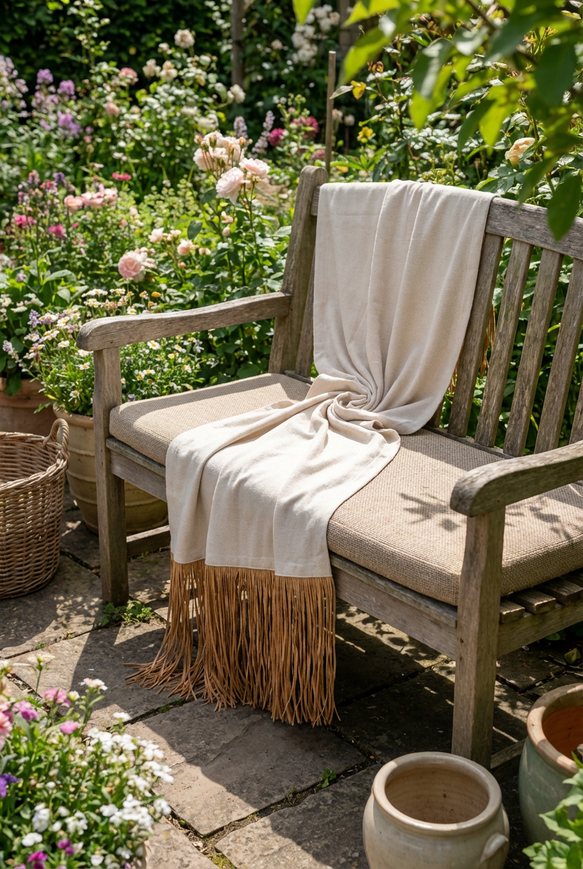 Bohem Rafya Püsküllü Doğal Kumaş Yatak-Koltuk Şalı 80x160 cm