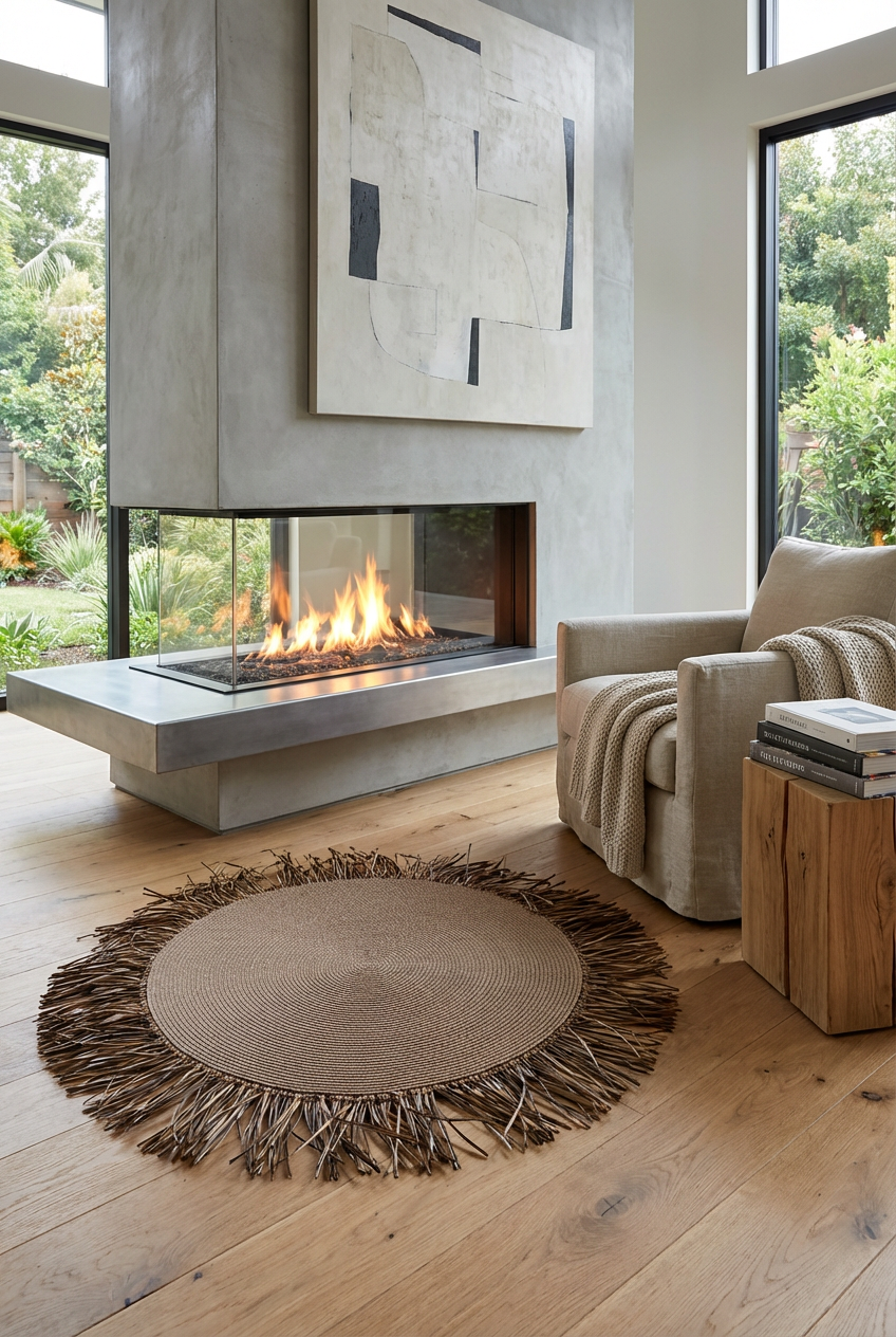 Bohem Rafya Püsküllü El Yapımı Jüt Paspas Halı Krem 90cm