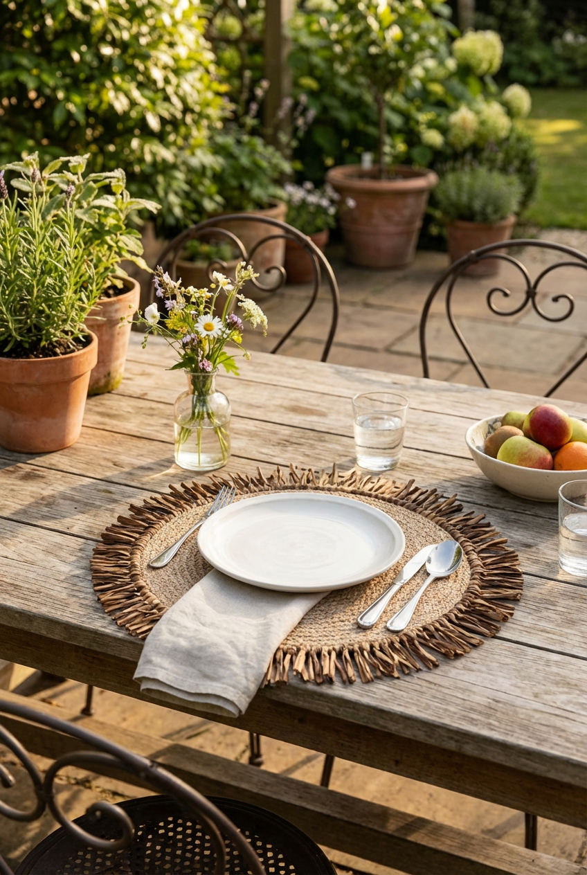 Bohem Rafya Püsküllü El Yapımı Jüt Supla Krem 30cm