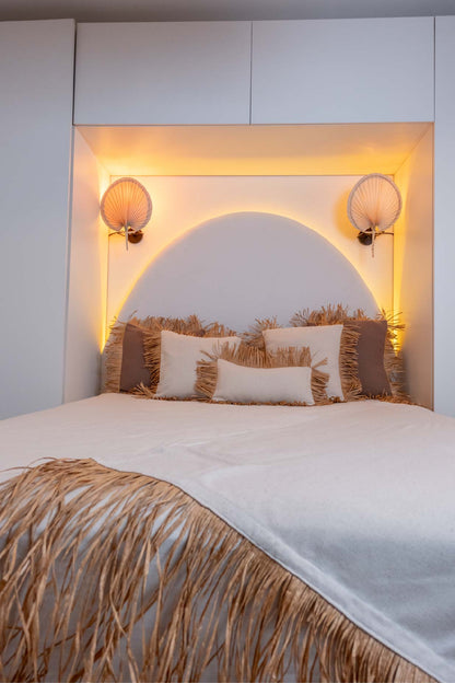 Bohem Rafya Püsküllü Doğal Kumaş Yatak-Koltuk Şalı 80x160 cm