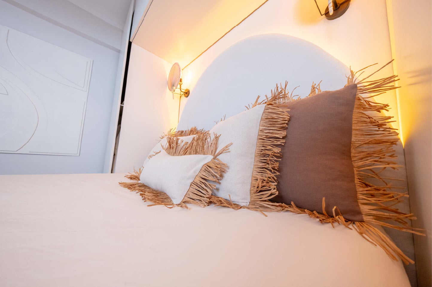 Bohem Rafya Püsküllü Doğal Kumaş Kırlent Kılıfı Kahve 45x45 cm