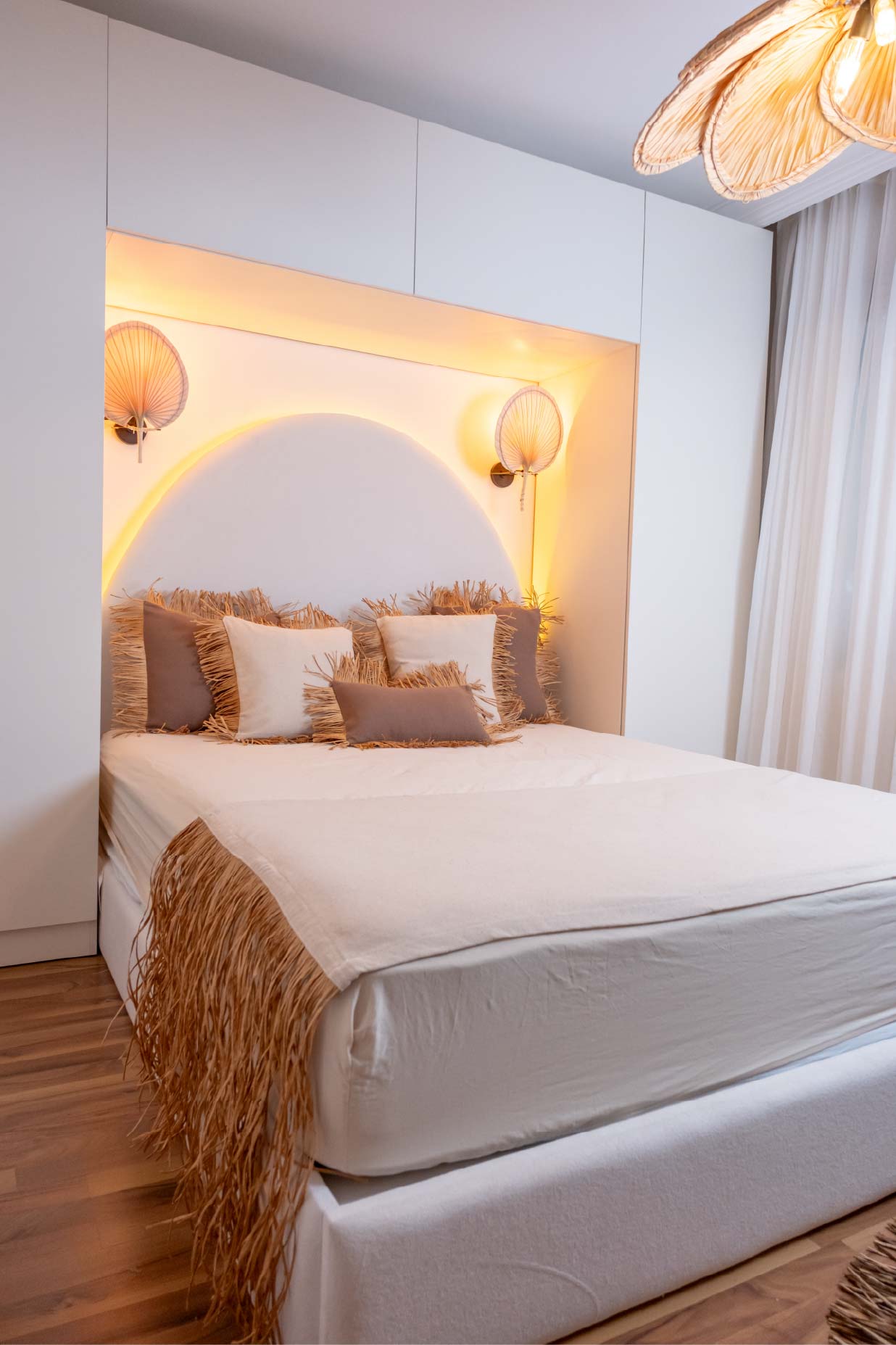 Bohem Rafya Püsküllü Doğal Kumaş Yatak-Koltuk Şalı 80x160 cm