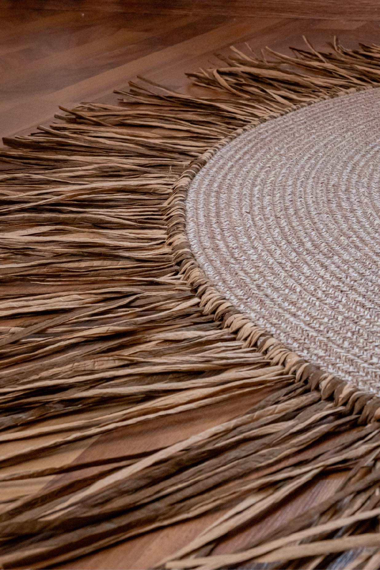 Bohem Rafya Püsküllü El Yapımı Jüt Paspas Halı Krem 90cm