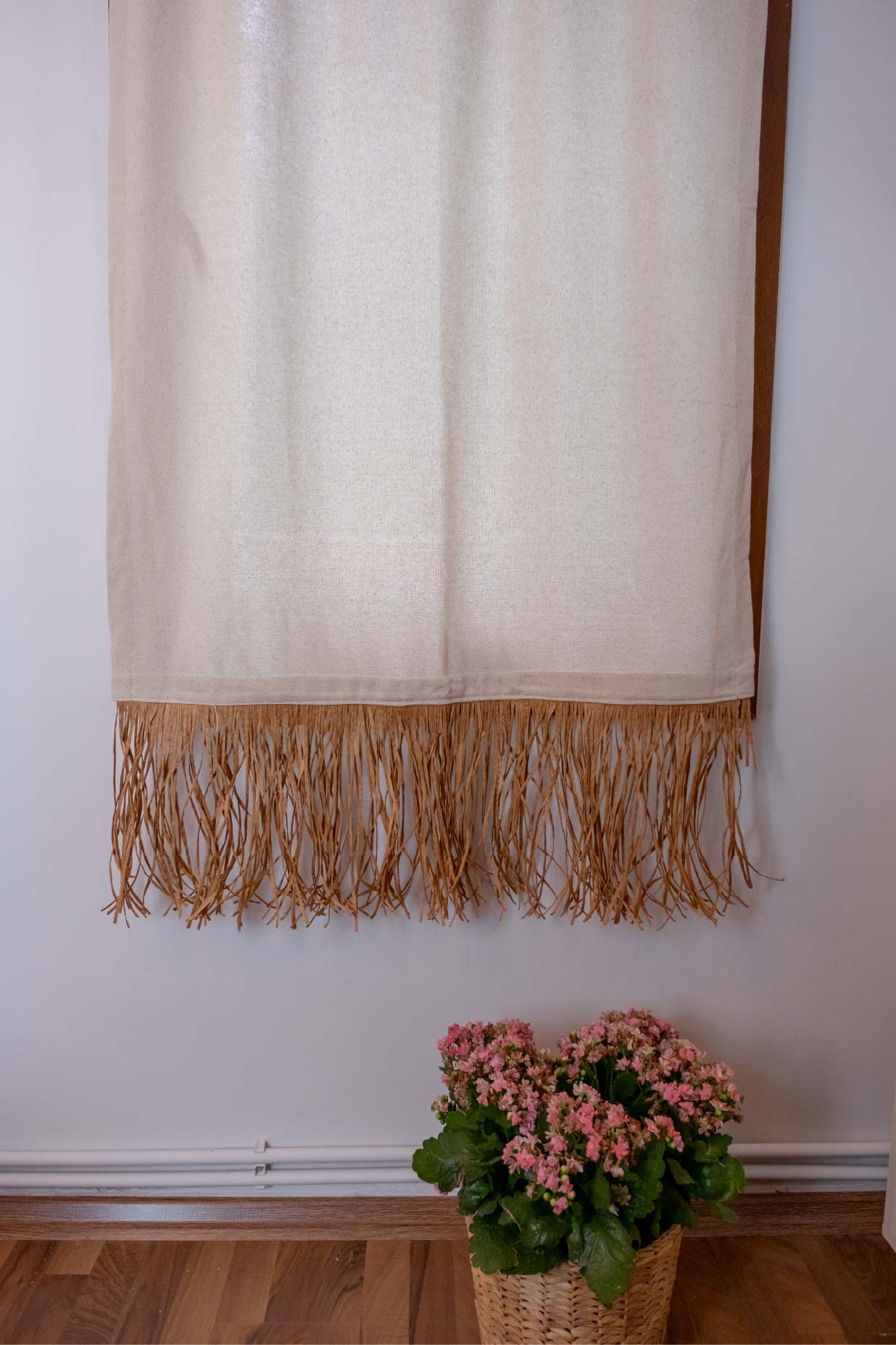 Bohem Rafya Püsküllü Doğal Kumaş Perde Bej 95x140 cm