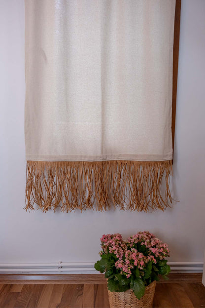 Bohem Rafya Püsküllü Doğal Kumaş Perde Bej 95x140 cm