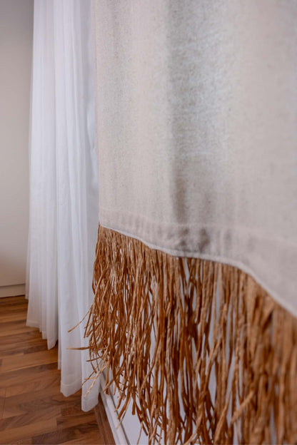 Bohem Rafya Püsküllü Doğal Kumaş Perde Bej 95x140 cm