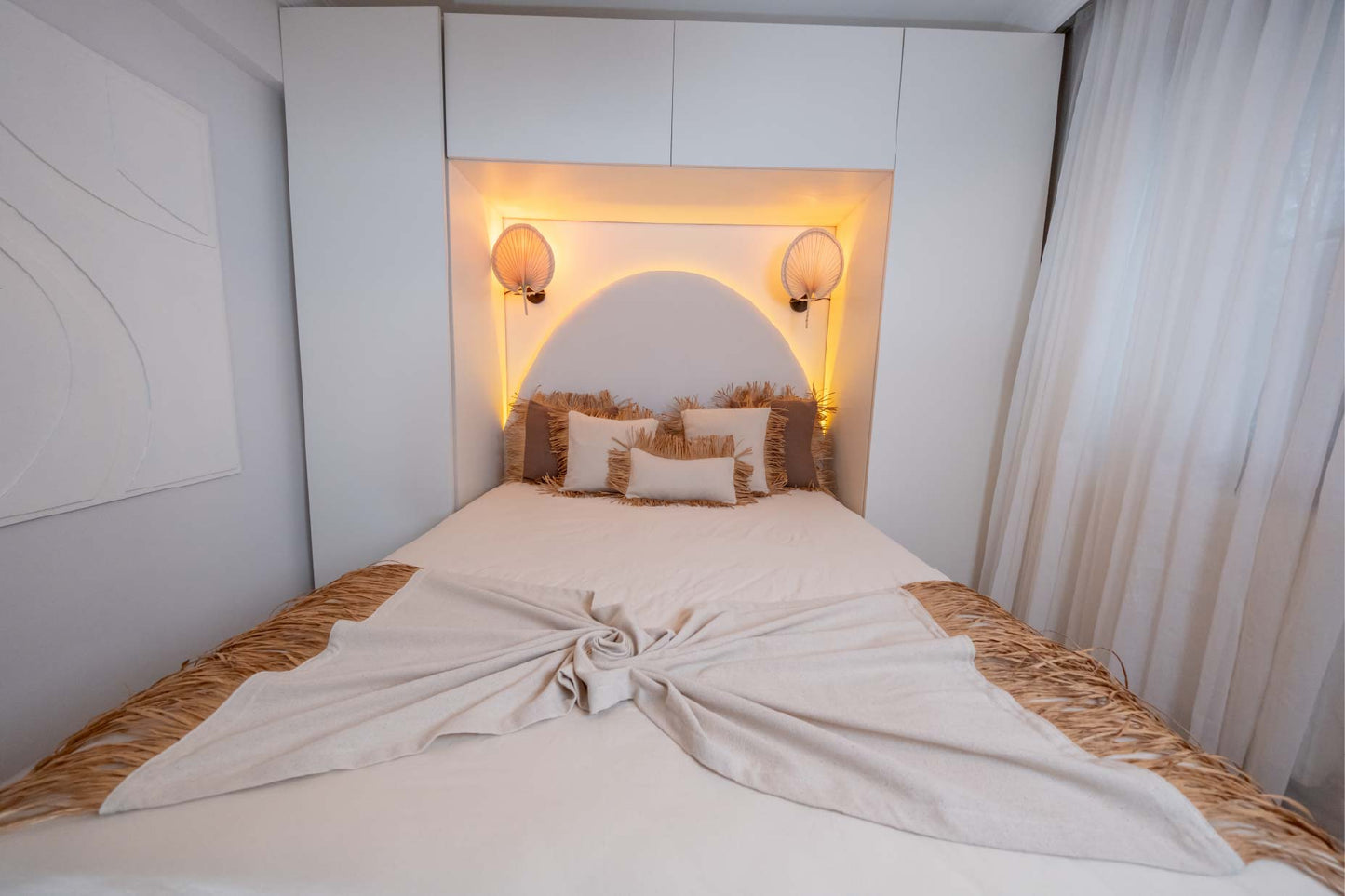 Bohem Rafya Püsküllü Doğal Kumaş Yatak-Koltuk Şalı 80x160 cm