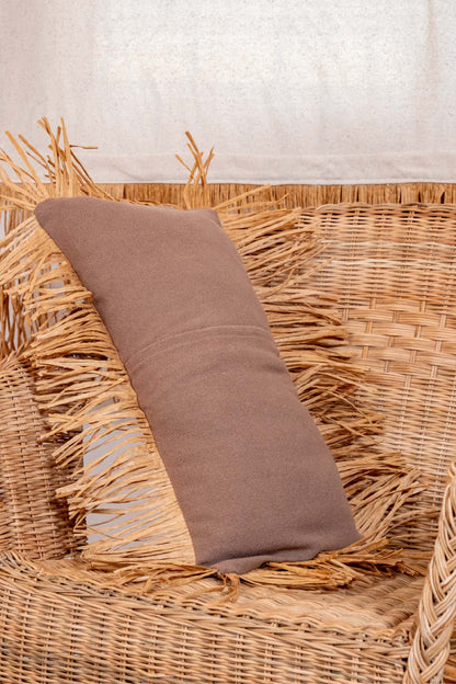 Bohem Rafya Püsküllü Doğal Kumaş Kırlent Kılıfı Kahve 25x50 cm