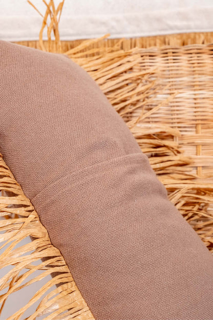 Bohem Rafya Püsküllü Doğal Kumaş Kırlent Kılıfı Kahve 25x50 cm