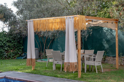 Bohem Rafya Püsküllü Doğal Kumaş Perde Bej 95x140 cm