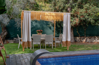 Bohem Rafya Püsküllü Doğal Kumaş Perde Bej 95x140 cm