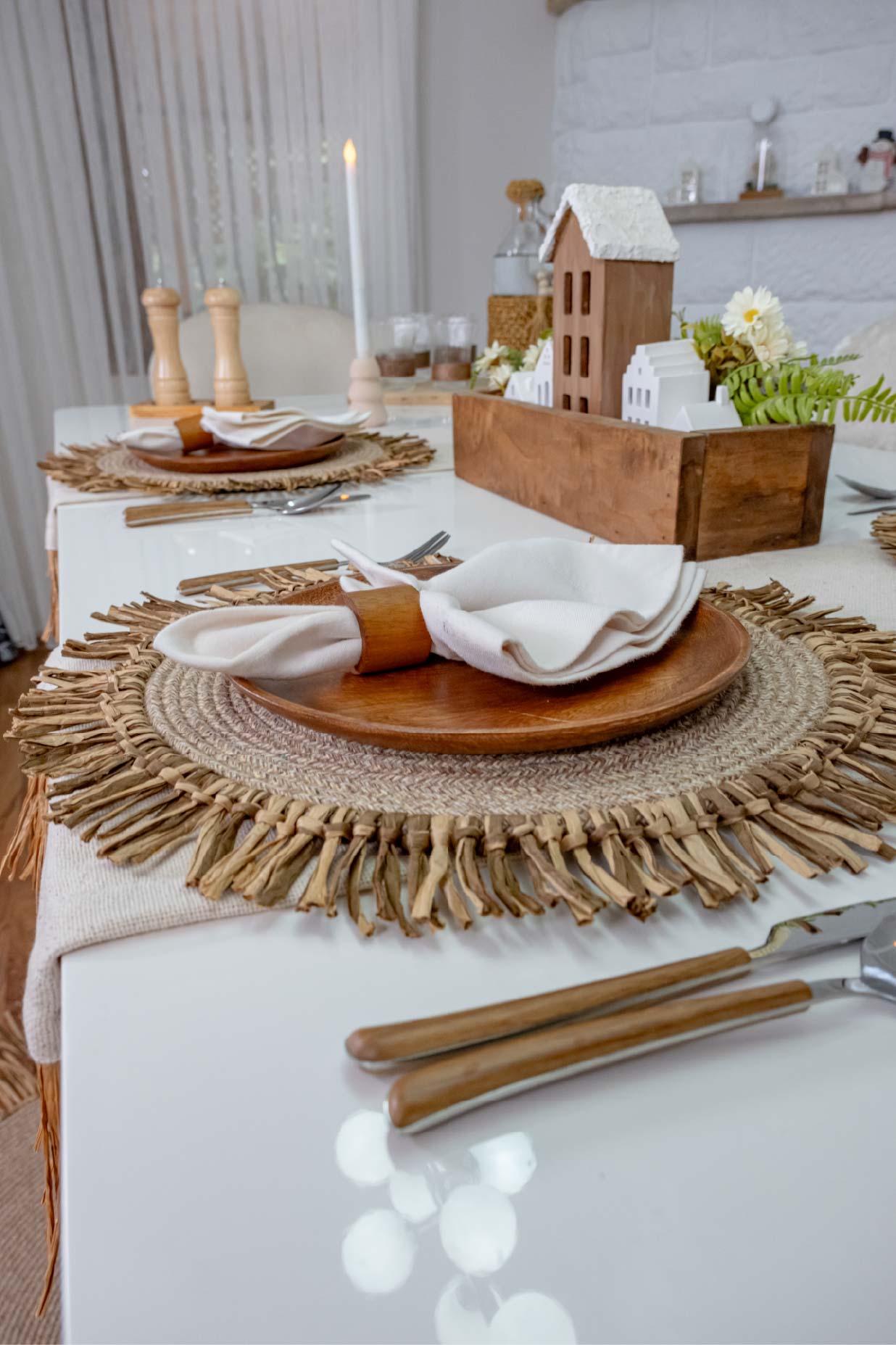 Bohem Rafya Püsküllü El Yapımı Jüt Supla Krem 30cm