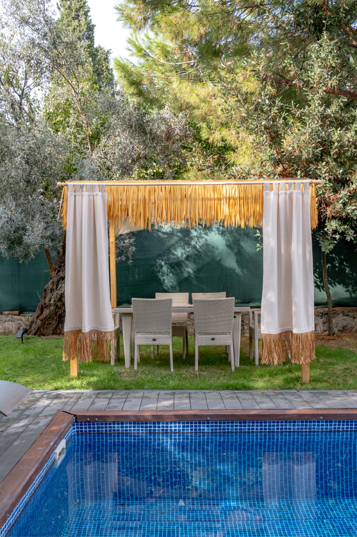 Bohem Rafya Püsküllü Doğal Kumaş Perde Bej 95x140 cm