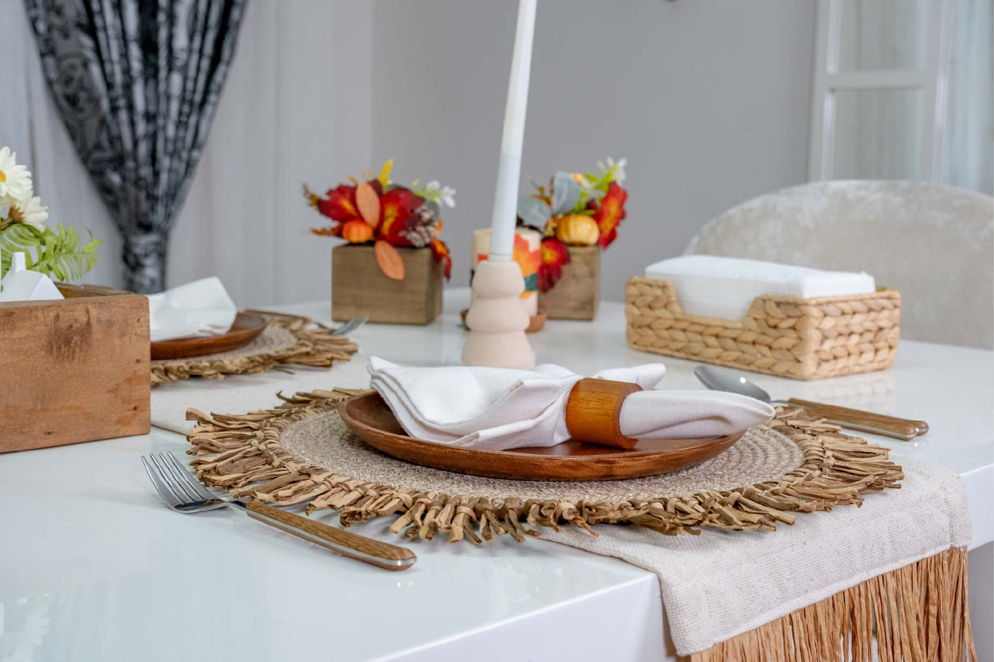 Bohem Rafya Püsküllü El Yapımı Jüt Supla Krem 30cm