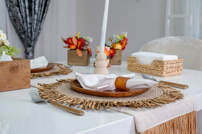 Bohem Rafya Püsküllü El Yapımı Jüt Supla Krem 30cm