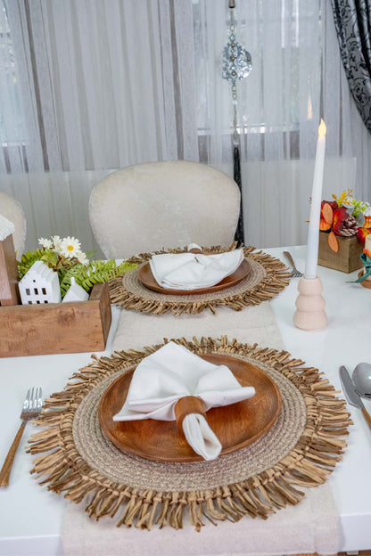 Bohem Rafya Püsküllü El Yapımı Jüt Supla Krem 30cm