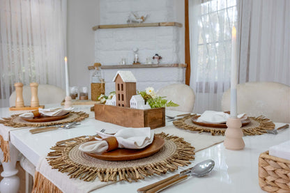 Bohem Rafya Püsküllü El Yapımı Jüt Supla Krem 30cm