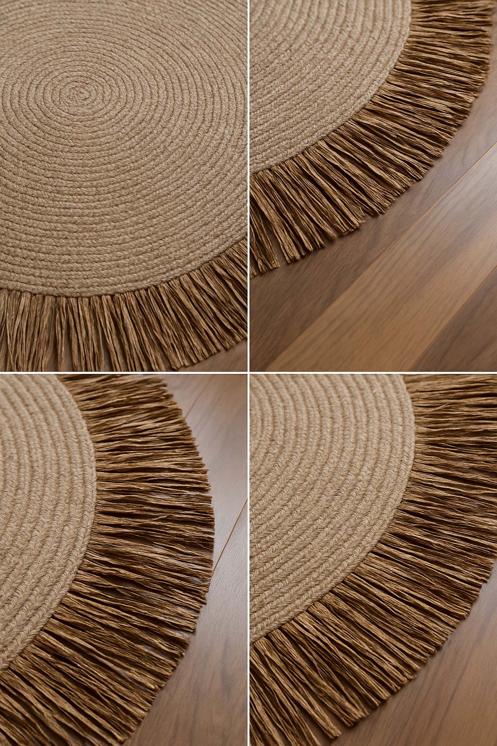 Bohem Rafya Püsküllü El Yapımı Jüt Paspas Halı Krem 90cm