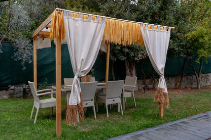 Bohem Rafya Püsküllü Doğal Kumaş Perde Bej 95x140 cm