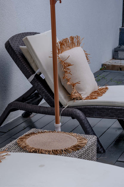 Bohem Rafya Püsküllü El Yapımı Jüt Supla Krem 30cm