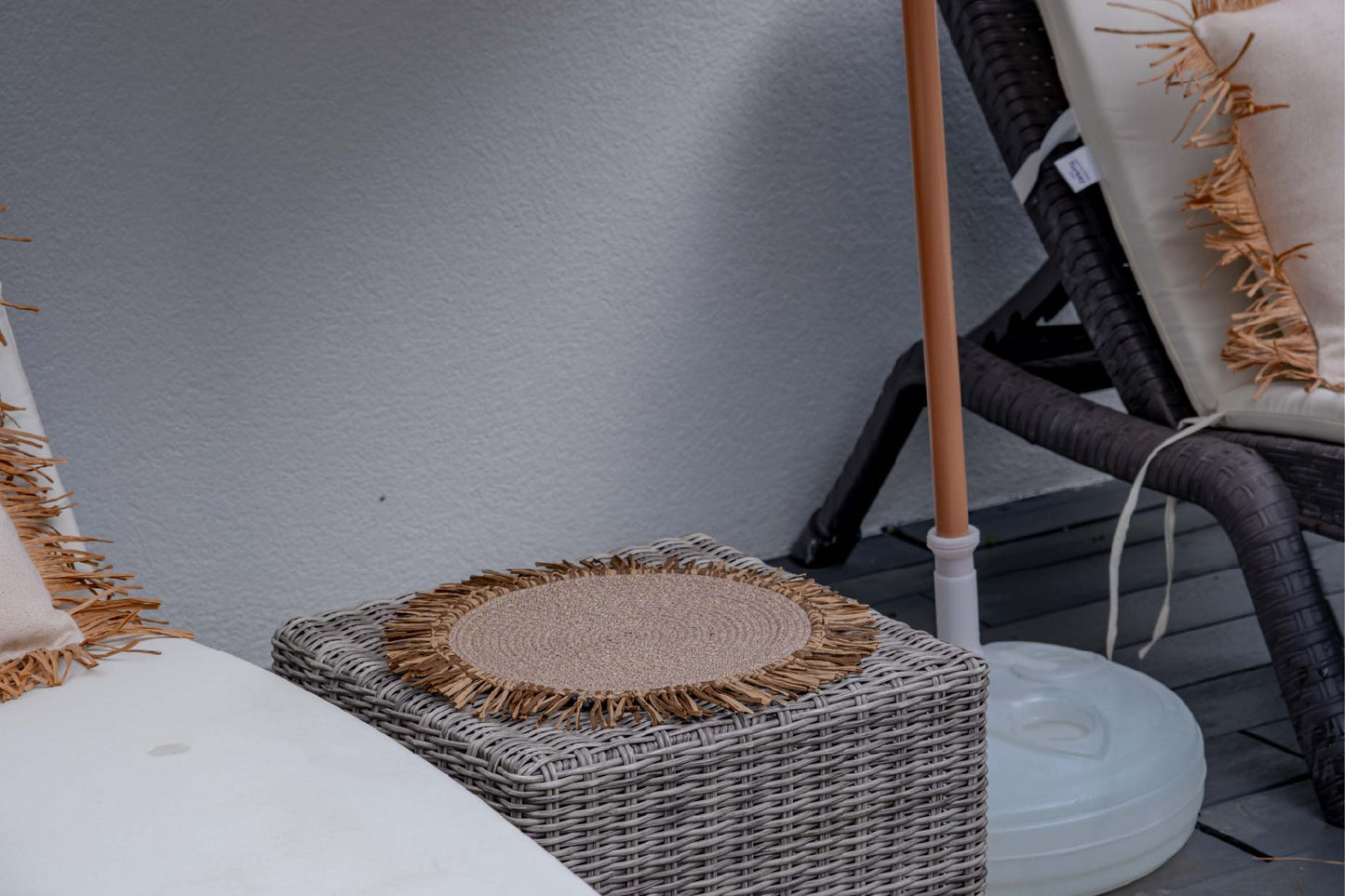 Bohem Rafya Püsküllü El Yapımı Jüt Supla Krem 30cm