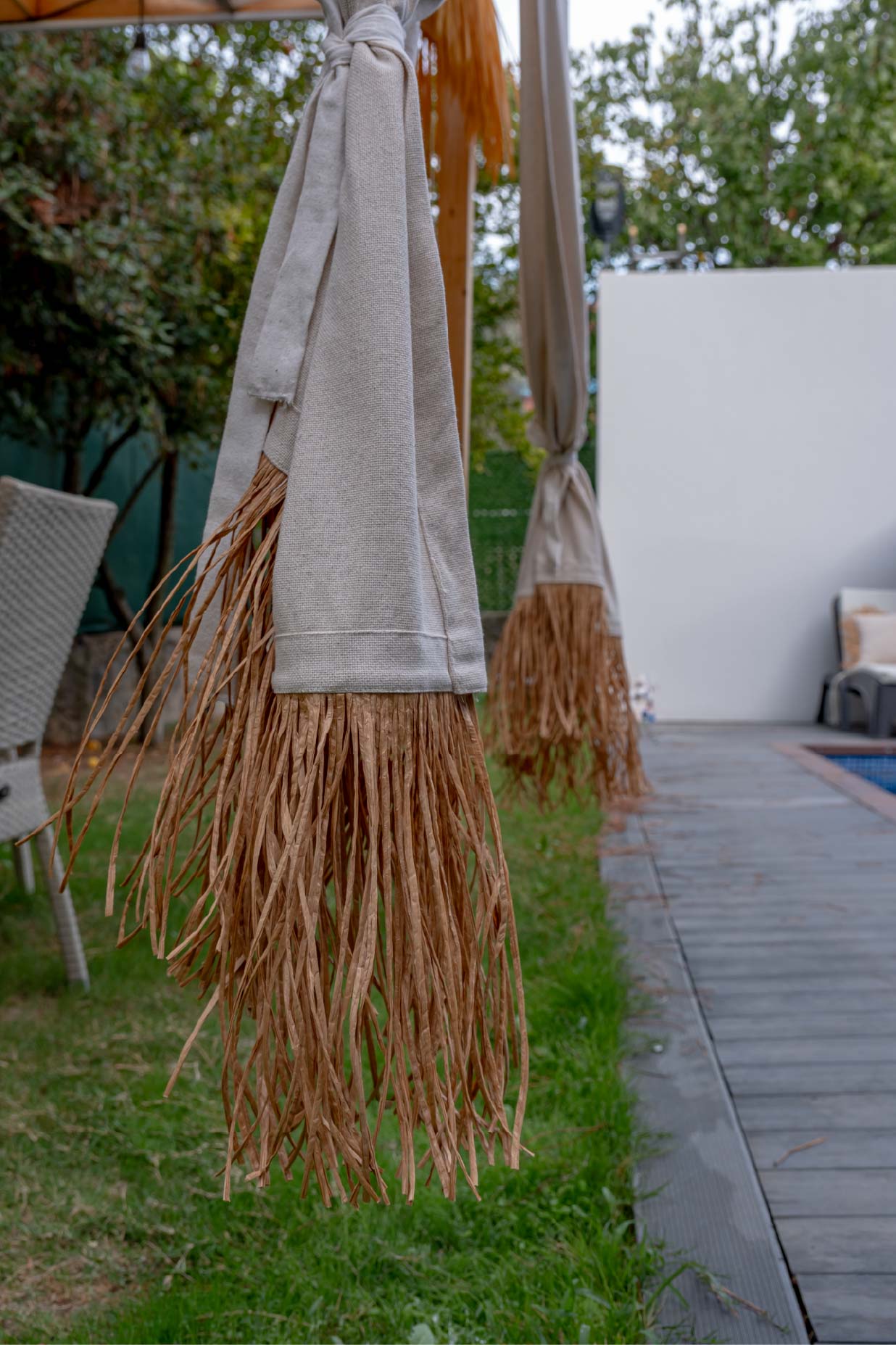 Bohem Rafya Püsküllü Doğal Kumaş Perde Bej 95x140 cm