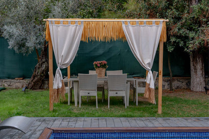 Bohem Rafya Püsküllü Doğal Kumaş Perde Bej 95x140 cm