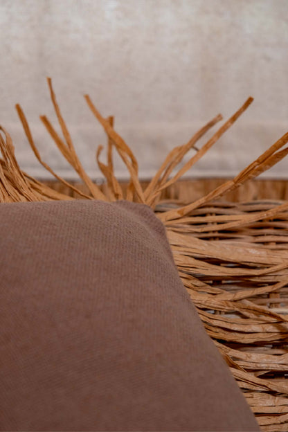 Bohem Rafya Püsküllü Doğal Kumaş Kırlent Kılıfı Kahve 45x45 cm