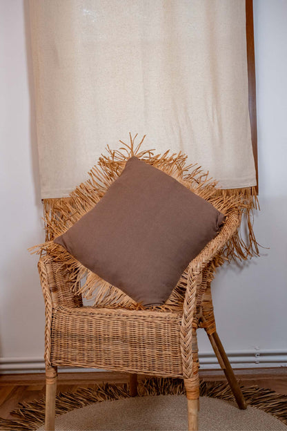 Bohem Rafya Püsküllü Doğal Kumaş Kırlent Kılıfı Kahve 45x45 cm