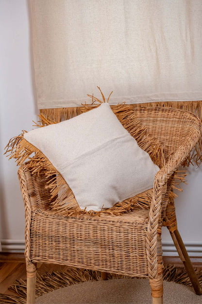 Bohem Rafya Püsküllü Doğal Kumaş Kırlent Kılıfı Bej 45x45 cm