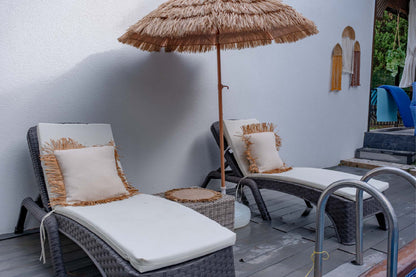 Bohem Rafya Püsküllü Doğal Kumaş Kırlent Kılıfı Bej 45x45 cm