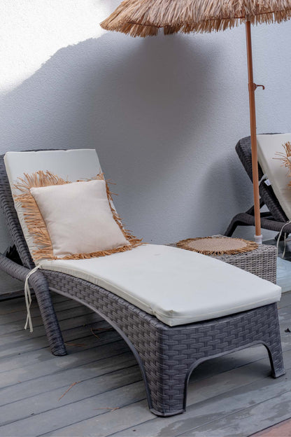 Bohem Rafya Püsküllü Doğal Kumaş Kırlent Kılıfı Bej 45x45 cm