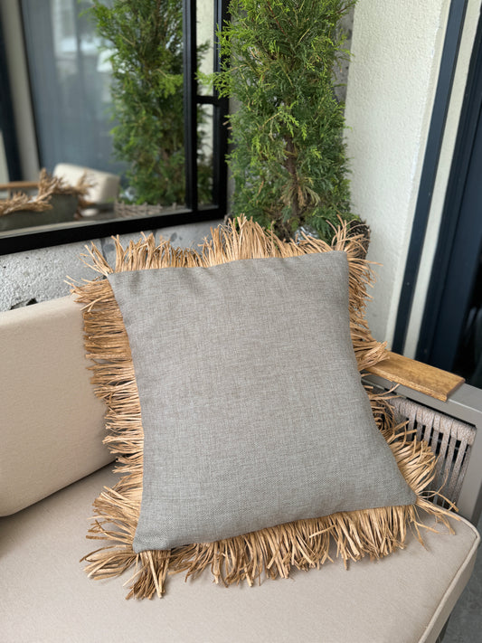 Cream Linen Cushions With Raffia Tassels 25*50cm